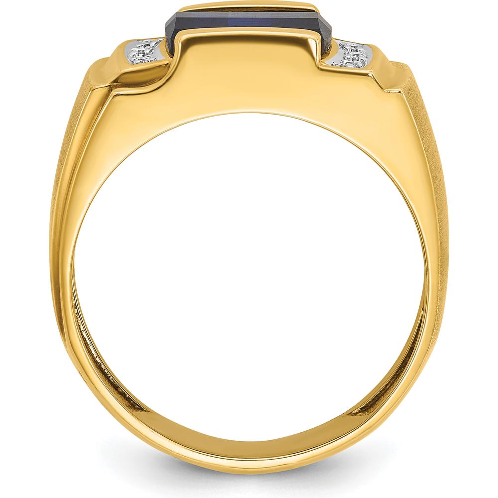 14K Yellow Gold Men's Square-Cut Sapphire and Diamond Ring with 6 Diamonds by IBGoodman