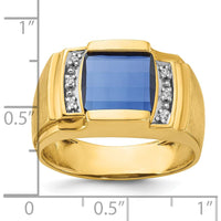 14K Yellow Gold Men's Square-Cut Sapphire and Diamond Ring with 6 Diamonds by IBGoodman