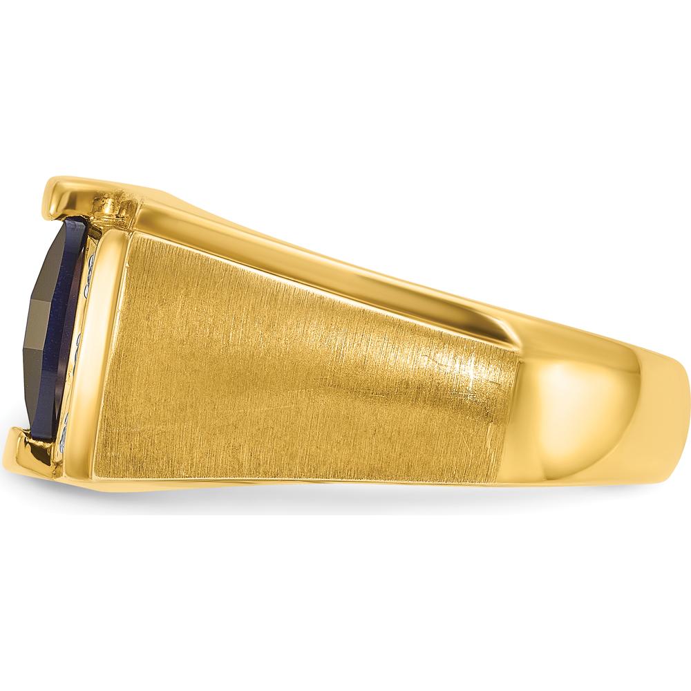 14K Yellow Gold Men's Square-Cut Sapphire and Diamond Ring with 6 Diamonds by IBGoodman