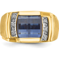 14K Yellow Gold Men's Square-Cut Sapphire and Diamond Ring with 6 Diamonds by IBGoodman