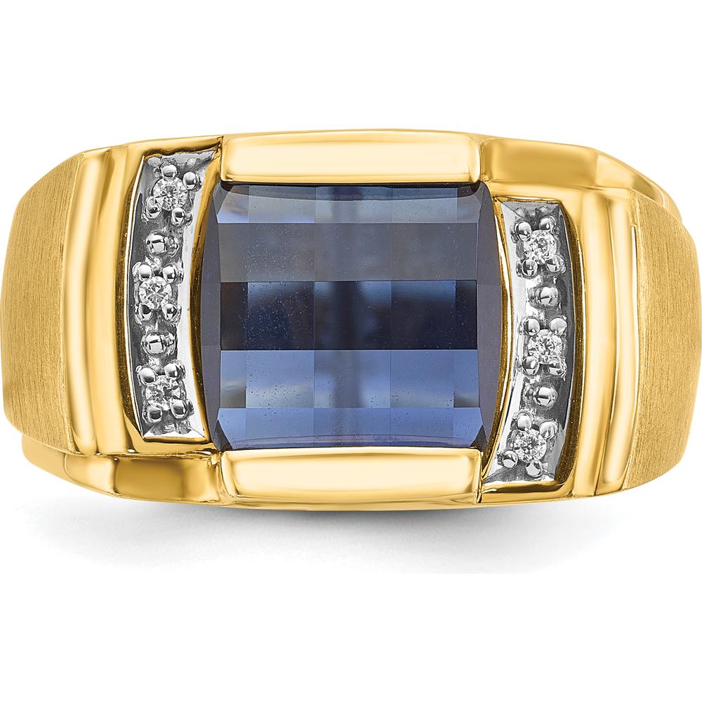 14K Yellow Gold Men's Square-Cut Sapphire and Diamond Ring with 6 Diamonds by IBGoodman