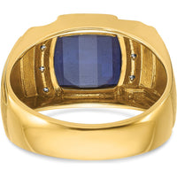 14K Yellow Gold Men's Square-Cut Sapphire and Diamond Ring with 6 Diamonds by IBGoodman