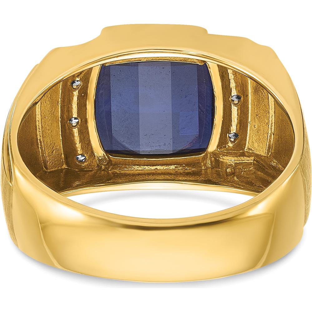 14K Yellow Gold Men's Square-Cut Sapphire and Diamond Ring with 6 Diamonds by IBGoodman