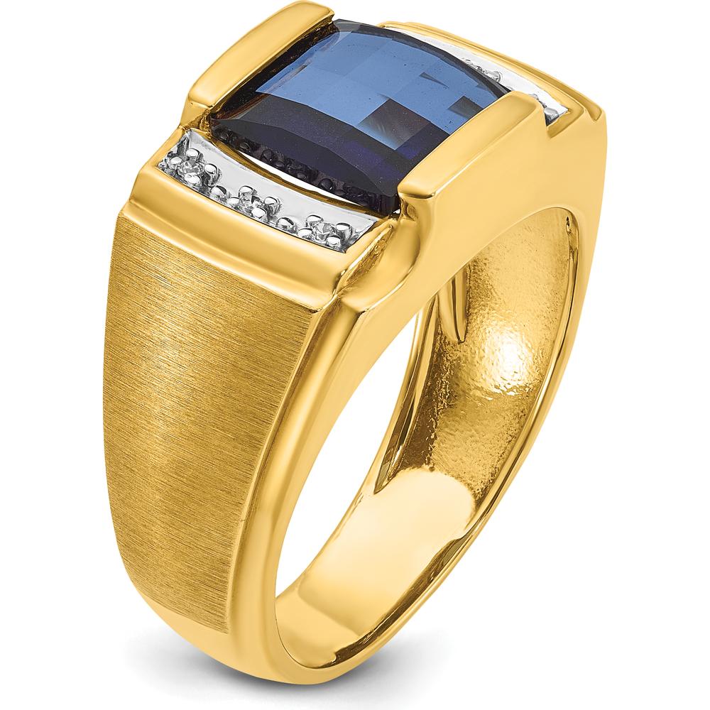 14K Yellow Gold Men's Square-Cut Sapphire and Diamond Ring with 6 Diamonds by IBGoodman