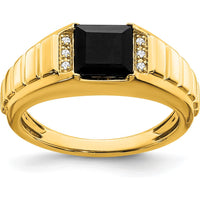 14K Yellow Gold Men's Square Onyx and Diamond Ring - 1.625 Carat Onyx, 0.06 Carat Diamonds by 0