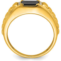 14K Yellow Gold Men's Square Onyx and Diamond Ring - 1.625 Carat Onyx, 0.06 Carat Diamonds by 0