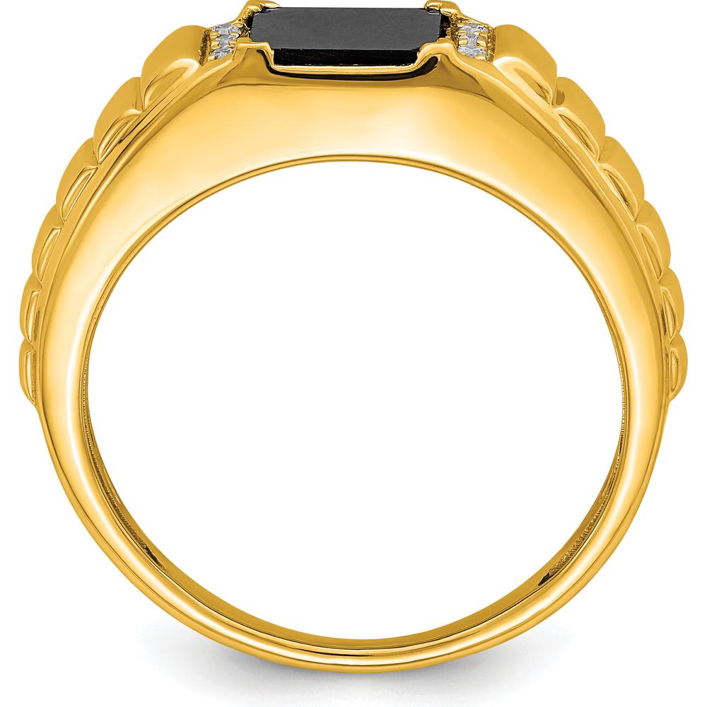 14K Yellow Gold Men's Square Onyx and Diamond Ring - 1.625 Carat Onyx, 0.06 Carat Diamonds by 0
