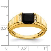 14K Yellow Gold Men's Square Onyx and Diamond Ring - 1.625 Carat Onyx, 0.06 Carat Diamonds by 0