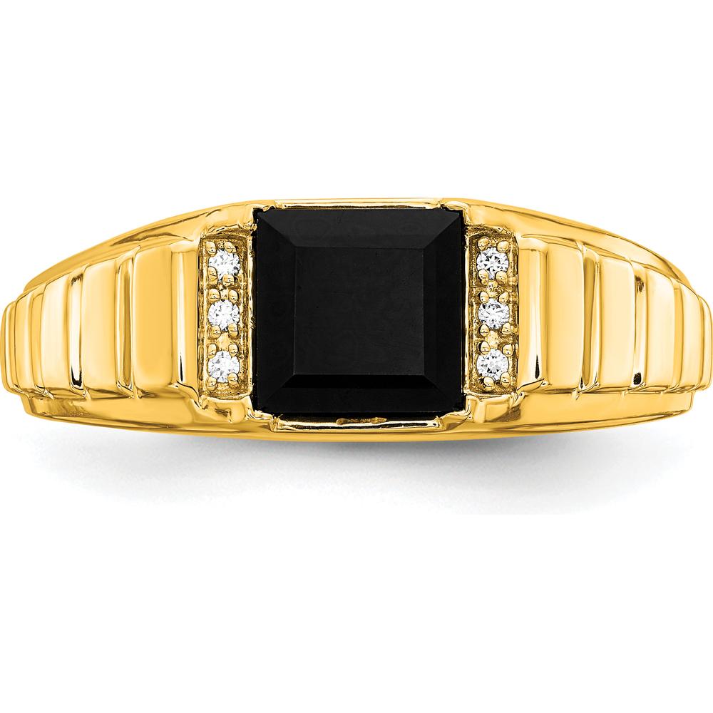 14K Yellow Gold Men's Square Onyx and Diamond Ring - 1.625 Carat Onyx, 0.06 Carat Diamonds by 0