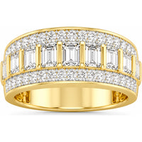 14K Yellow Gold Men's Statement Ring with Bar Set Emerald Cut and Pave Round Diamonds - 3.25 Carat Total Diamond Weight by Auriventus