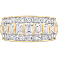 14K Yellow Gold Men's Statement Ring with Bar Set Emerald Cut and Pave Round Diamonds - 3.25 Carat Total Diamond Weight by Auriventus