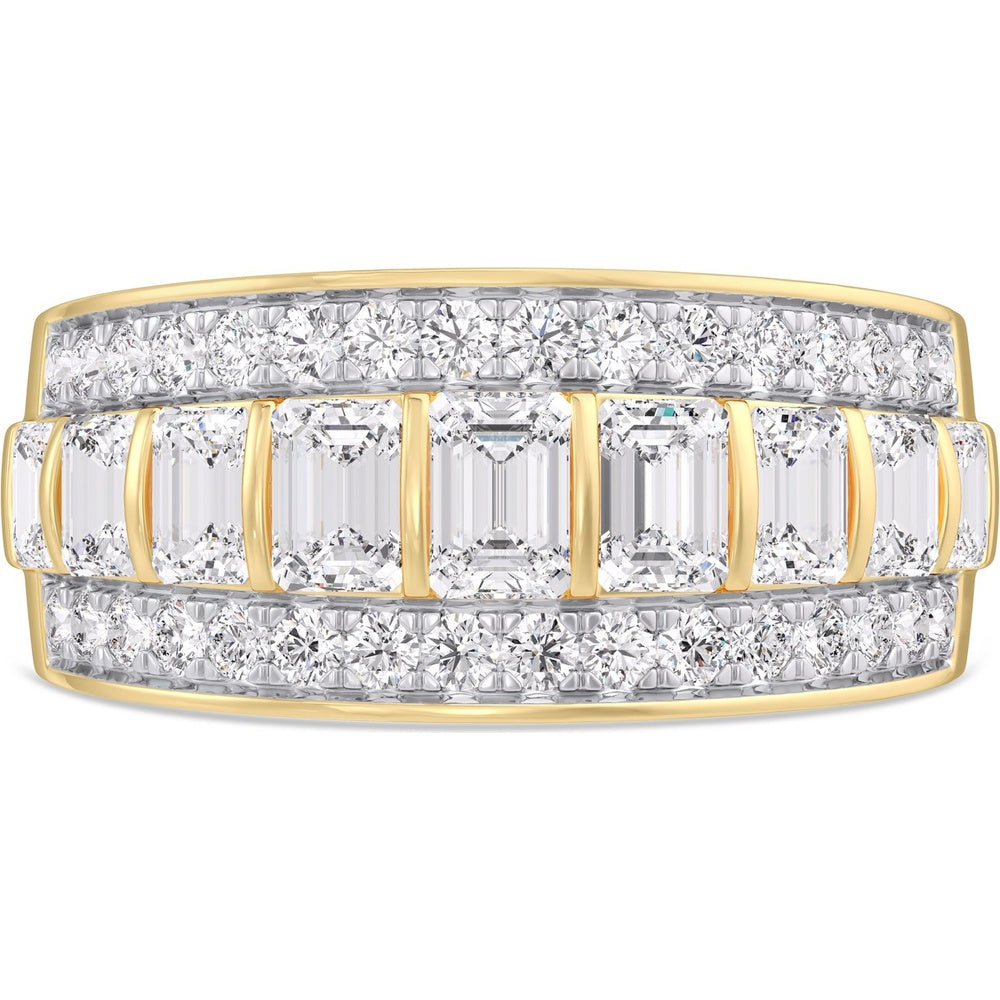 14K Yellow Gold Men's Statement Ring with Bar Set Emerald Cut and Pave Round Diamonds - 3.25 Carat Total Diamond Weight by Auriventus