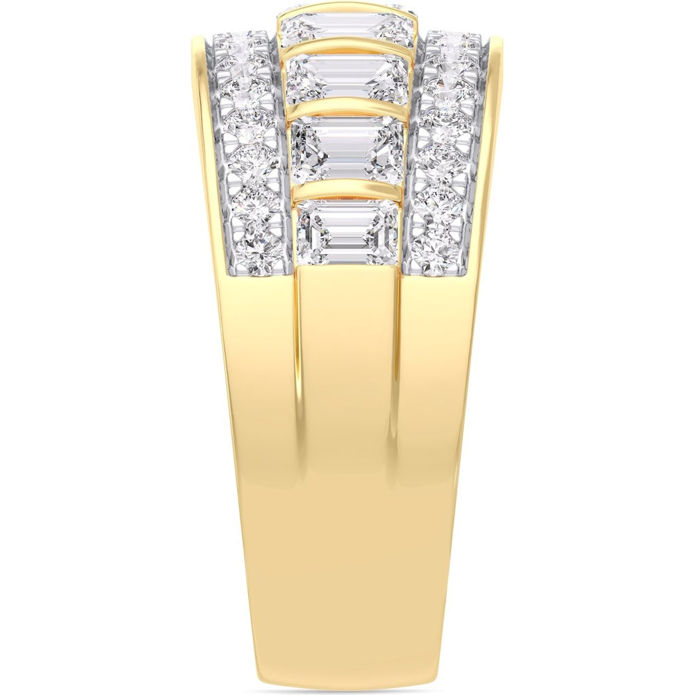 14K Yellow Gold Men's Statement Ring with Bar Set Emerald Cut and Pave Round Diamonds - 3.25 Carat Total Diamond Weight by Auriventus