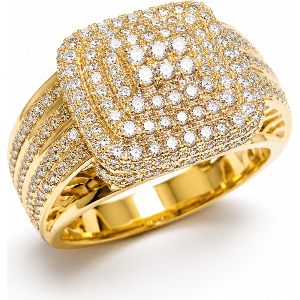 14K Yellow Gold Men's Statement Ring with Pavé Set Round Diamonds - 2.78 Carat Total Diamond Weight by Auriventus