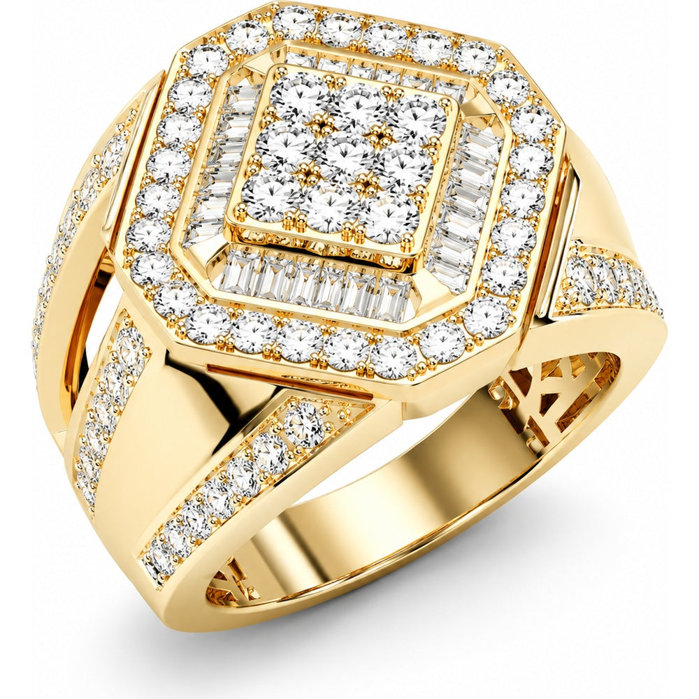 14K Yellow Gold Men's Statement Ring with Round and Baguette Diamonds - 3.53 Carat Total Diamond Weight by Auriventus