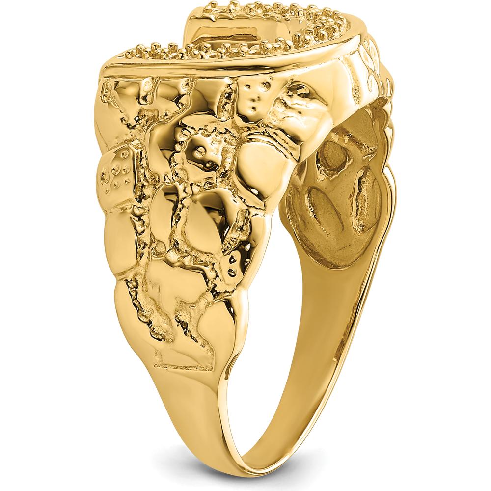 14K Yellow Gold Men's Tapered Band Ring Mounting - 12mm Top Length, 13mm Top Width, Polished Finish by Oro Pregiato