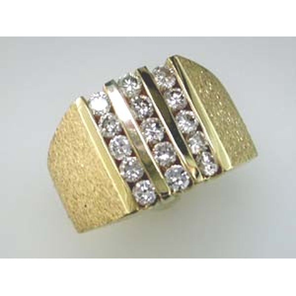 14K Yellow Gold Men's Textured Band Ring with Channel-Set Round Diamonds - 1.35 Carat Total Diamond Weight - Royal Jewelry