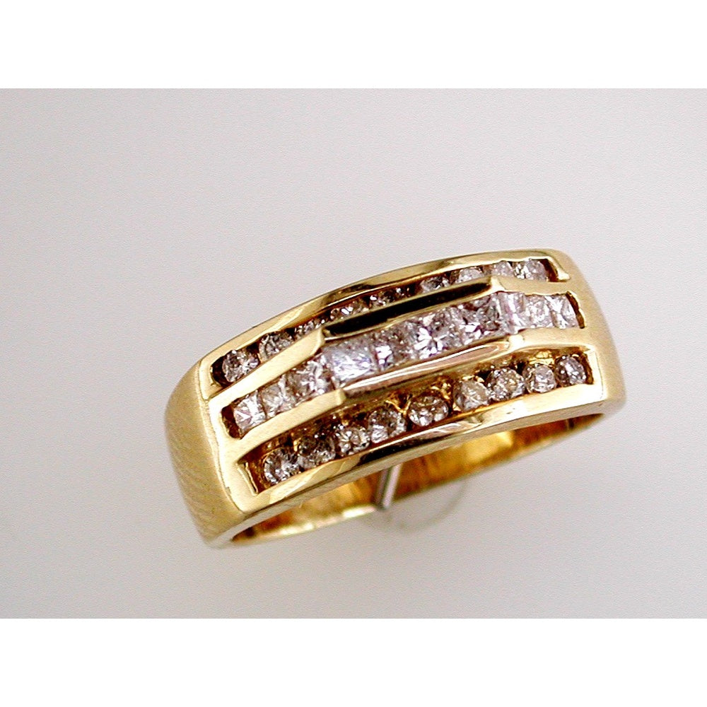 14K Yellow Gold Men's Three-Row Channel Set Round Diamond Wedding Band - 0.90 Carat Total Diamond Weight - Royal Jewelry