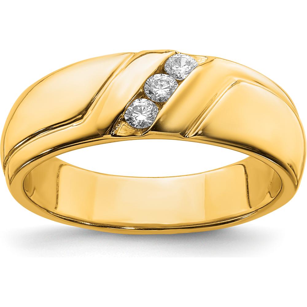14K Yellow Gold Men's Three-Stone Diamond Ring with Polished Finish - 0.15 Carat Total Diamond Weight by 0
