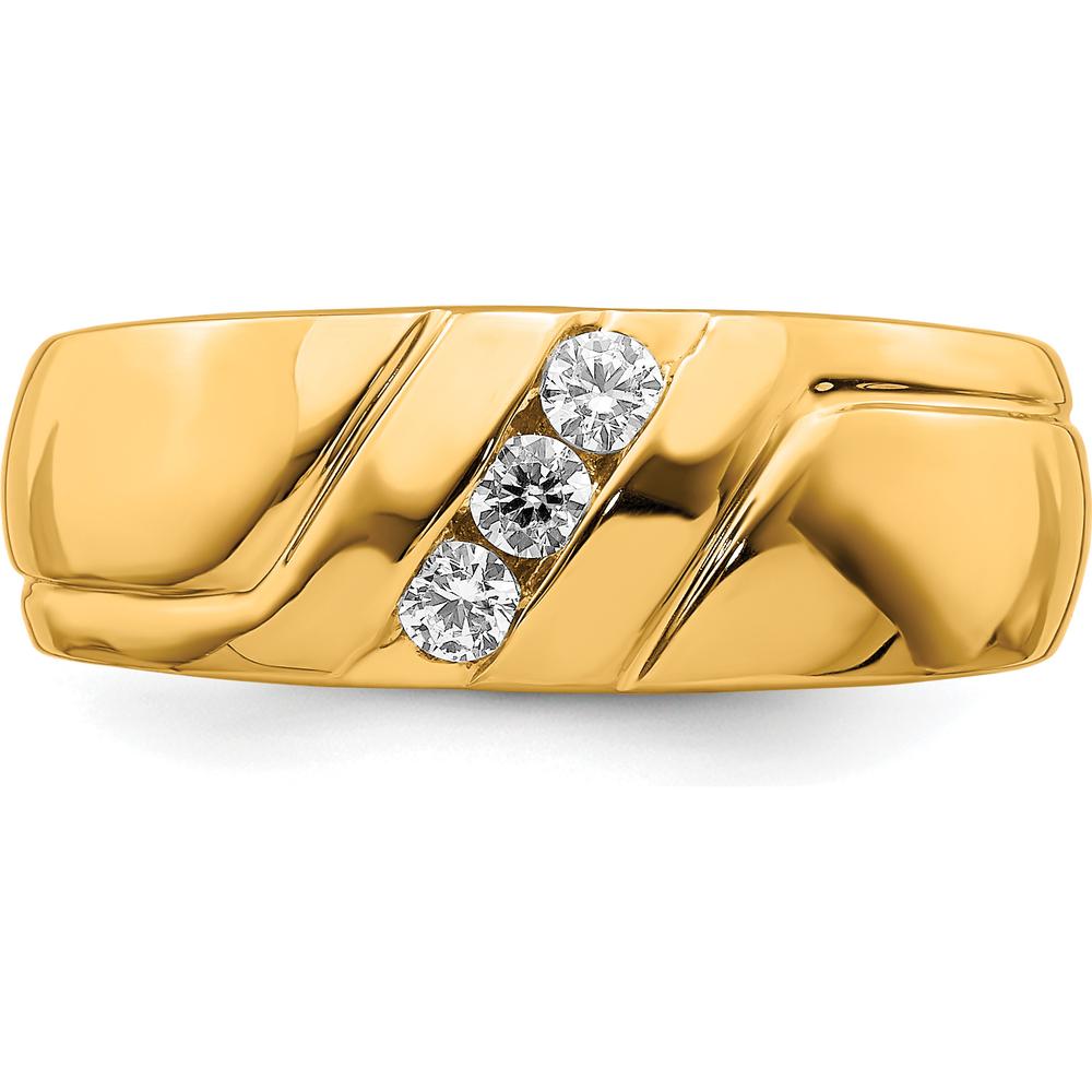 14K Yellow Gold Men's Three-Stone Diamond Ring with Polished Finish - 0.15 Carat Total Diamond Weight by 0