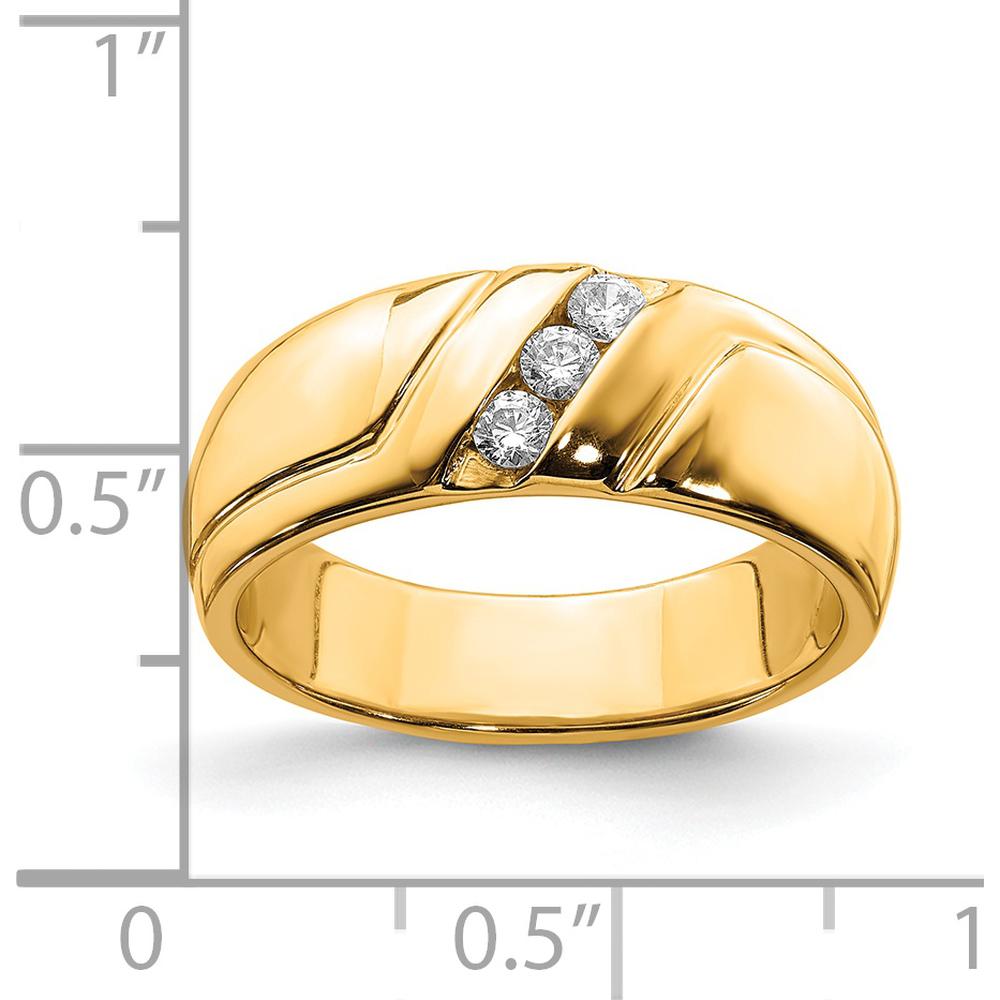14K Yellow Gold Men's Three-Stone Diamond Ring with Polished Finish - 0.15 Carat Total Diamond Weight by 0