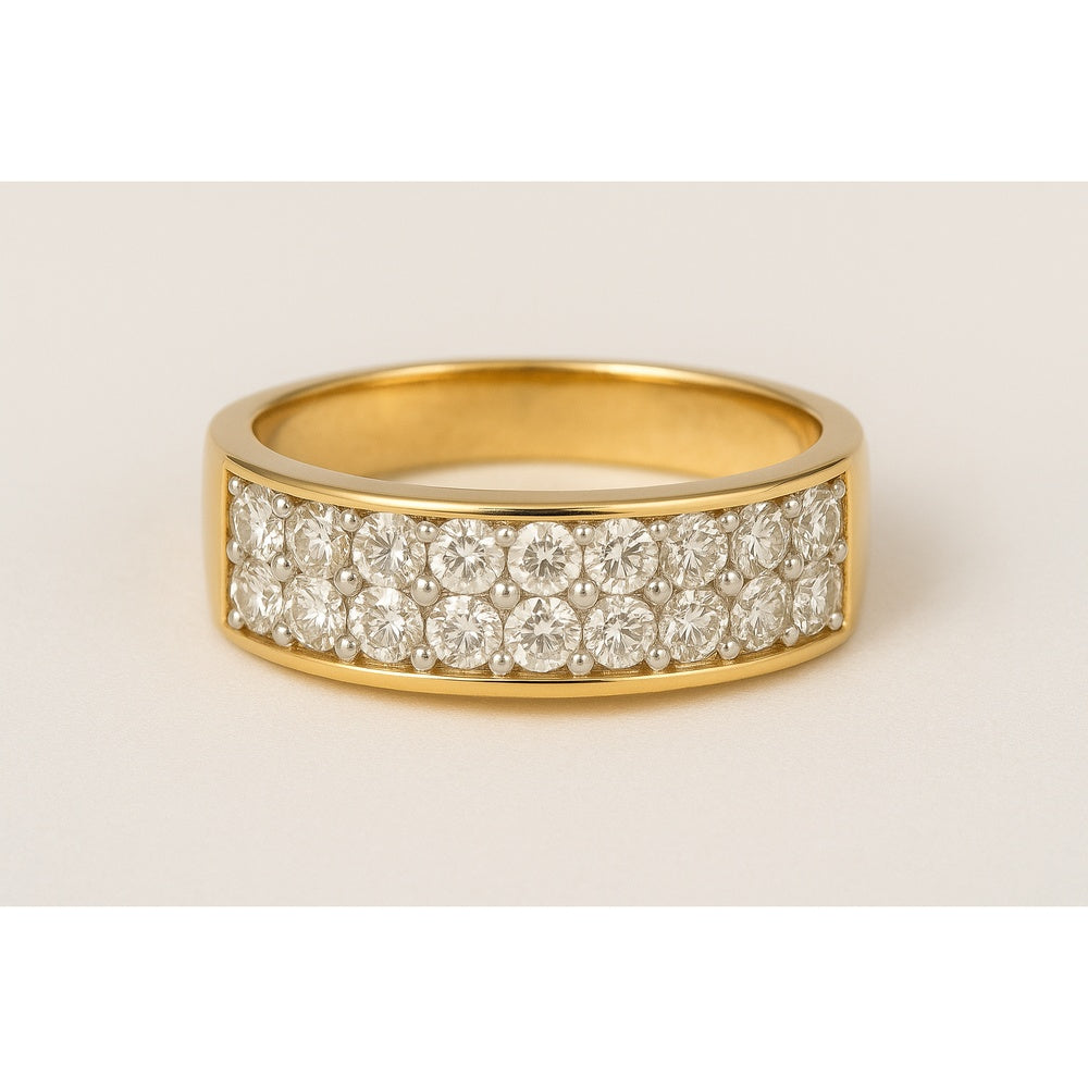 14K Yellow Gold Men's Two-Row Band with Shared Prong Set Round Diamonds - 1.00 Carat Total Diamond Weight by Auriventus