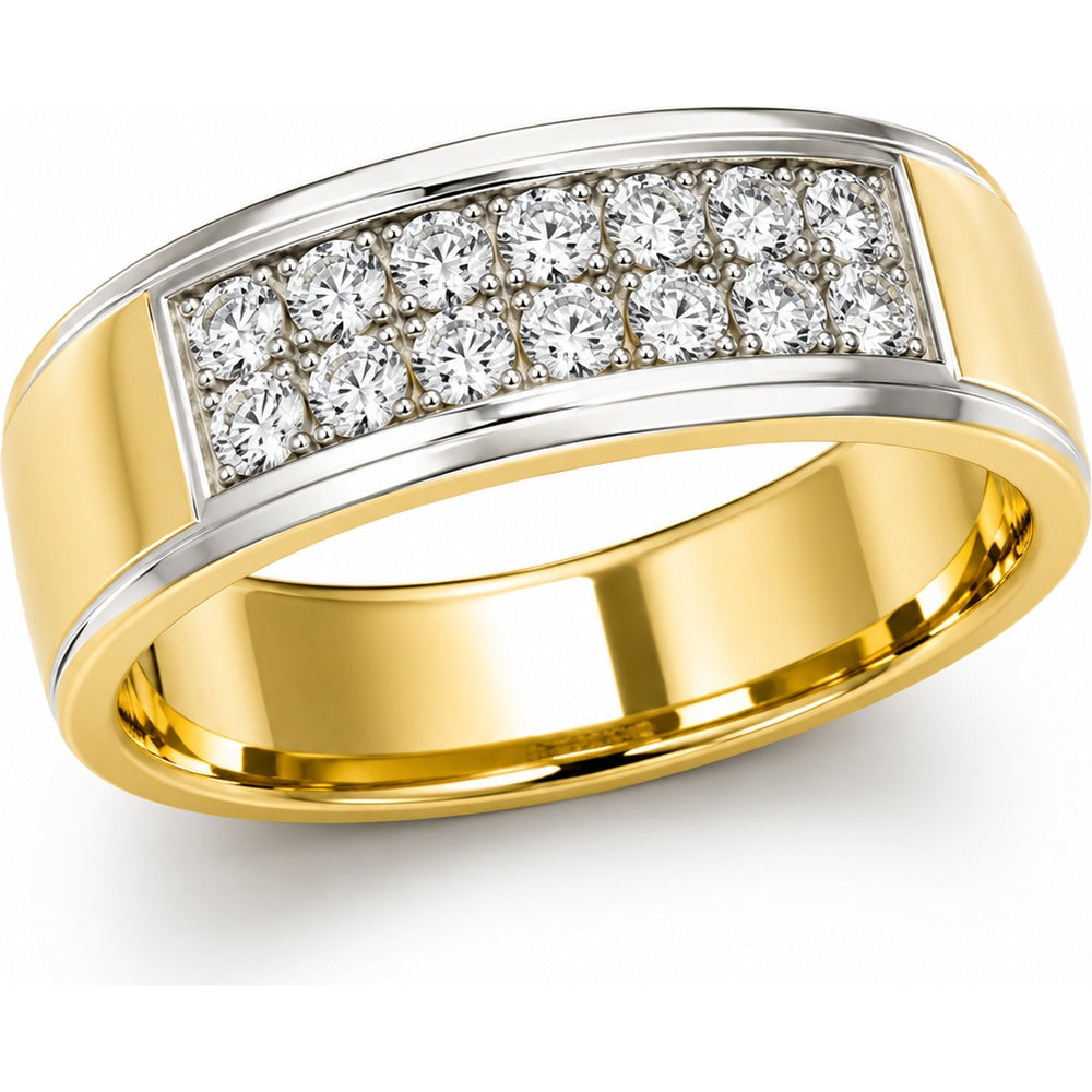 14K Yellow Gold Men's Two-Tone Diamond Panel Ring with 0.47 Carat Total Weight of Round Brilliant Cut Diamonds by Auriventus