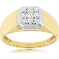 14K Yellow Gold Men's Two-Tone Octagonal Cluster Ring with 9 Round Diamonds - 0.30 Carat Total Weight - Royal Jewelry