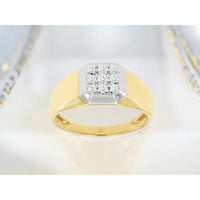 14K Yellow Gold Men's Two-Tone Octagonal Cluster Ring with 9 Round Diamonds - 0.30 Carat Total Weight - Royal Jewelry