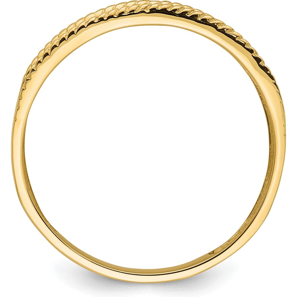 14K Yellow Gold Men's Wedding Ring with Rhodium Cross Detail - Beaded Edge Design by IBGoodman