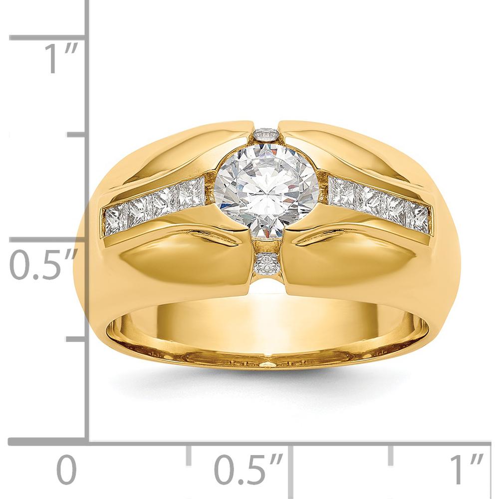 14K Yellow Gold Men's Wide Band with 0.60 Carat Round Diamond and Channel Set Princess Cut Diamonds by 0