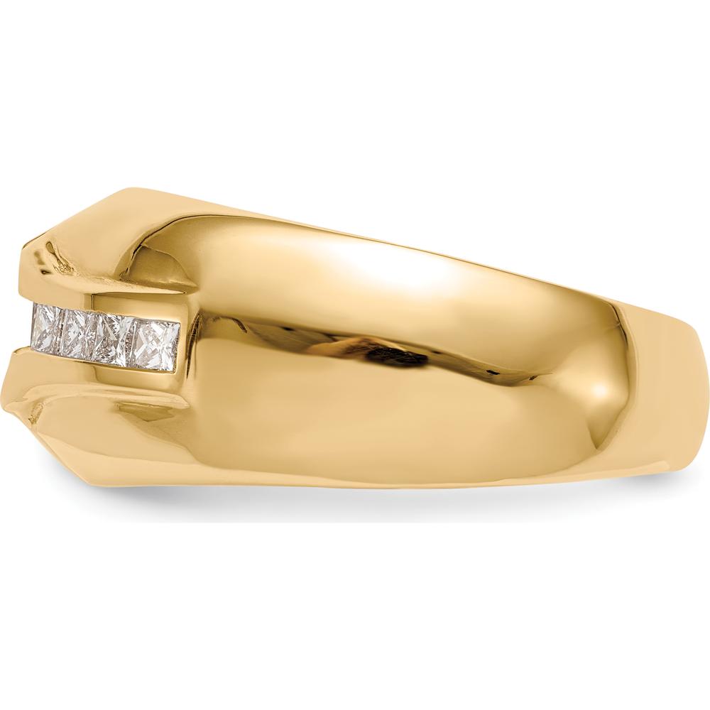 14K Yellow Gold Men's Wide Band with 0.60 Carat Round Diamond and Channel Set Princess Cut Diamonds by 0