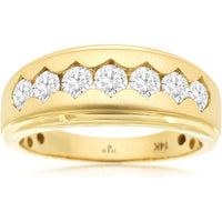 14K Yellow Gold Men's Wide Diamond Band with Scalloped Set Round Brilliant Diamonds - 1.00 Carat Total Diamond Weight - Royal Jewelry