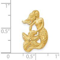 14K Yellow Gold Mermaid Pendant with Diamond-Cut Texture and Starfish Charm - Omega Slide Compatible by Oro Pregiato