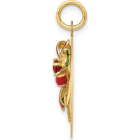 14K Yellow Gold Merry Christmas Mistletoe Charm with Synthetic Ruby Birthstone