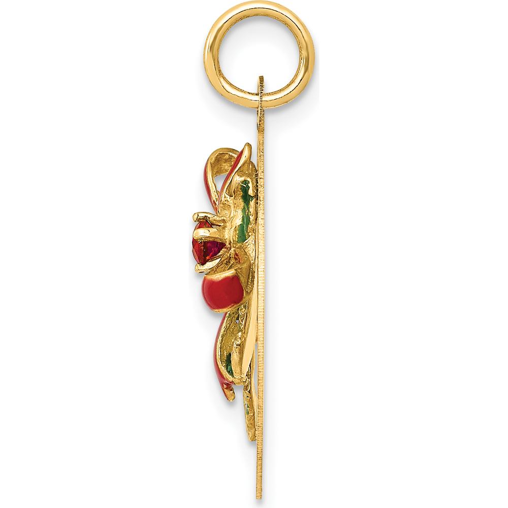 14K Yellow Gold Merry Christmas Mistletoe Charm with Synthetic Ruby Birthstone