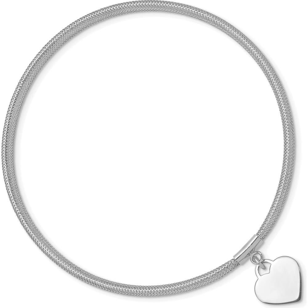 14K Yellow Gold Mesh Stretch Bracelet with Rhodium-Plated Heart Charm - Slip-On Design by 0