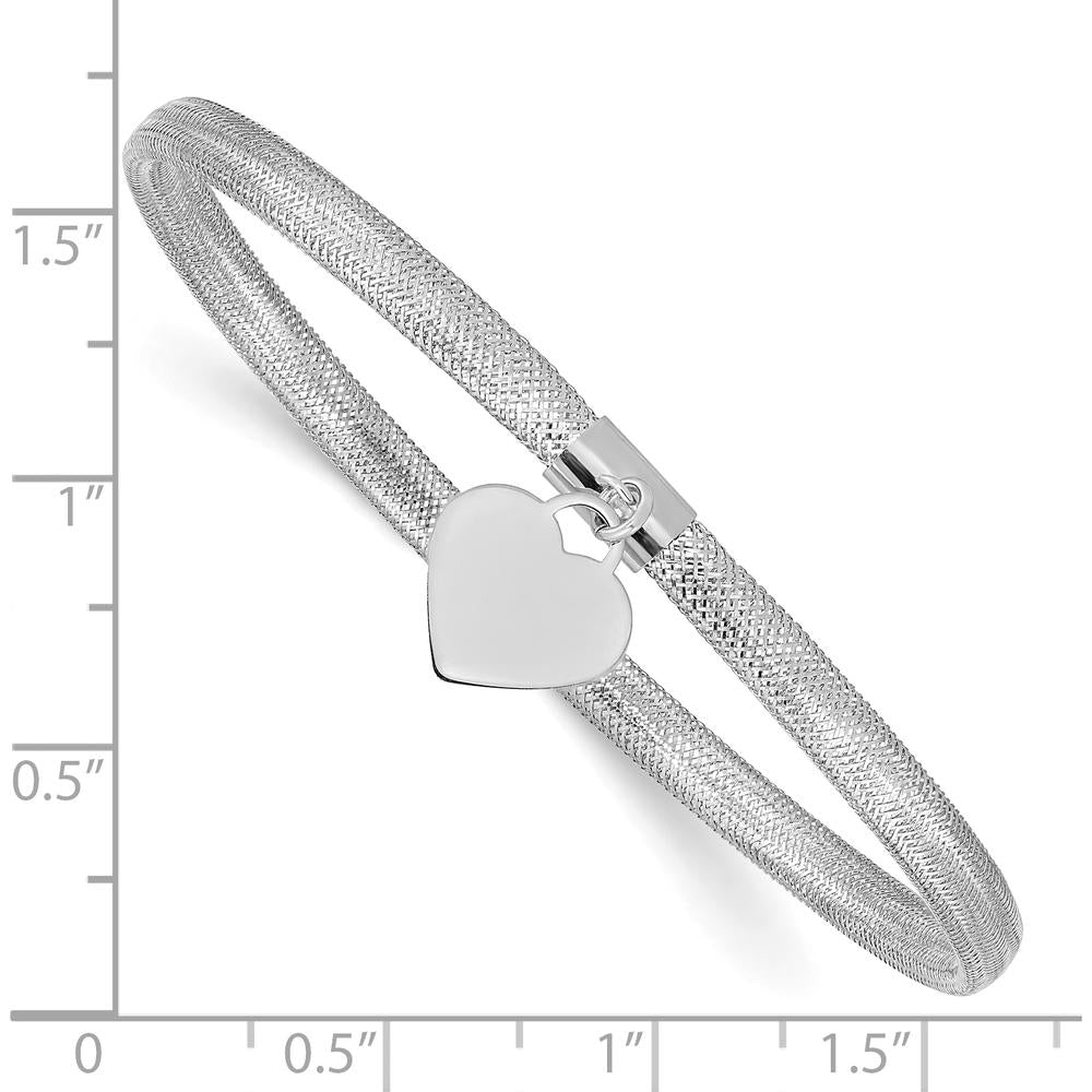 14K Yellow Gold Mesh Stretch Bracelet with Rhodium-Plated Heart Charm - Slip-On Design by 0
