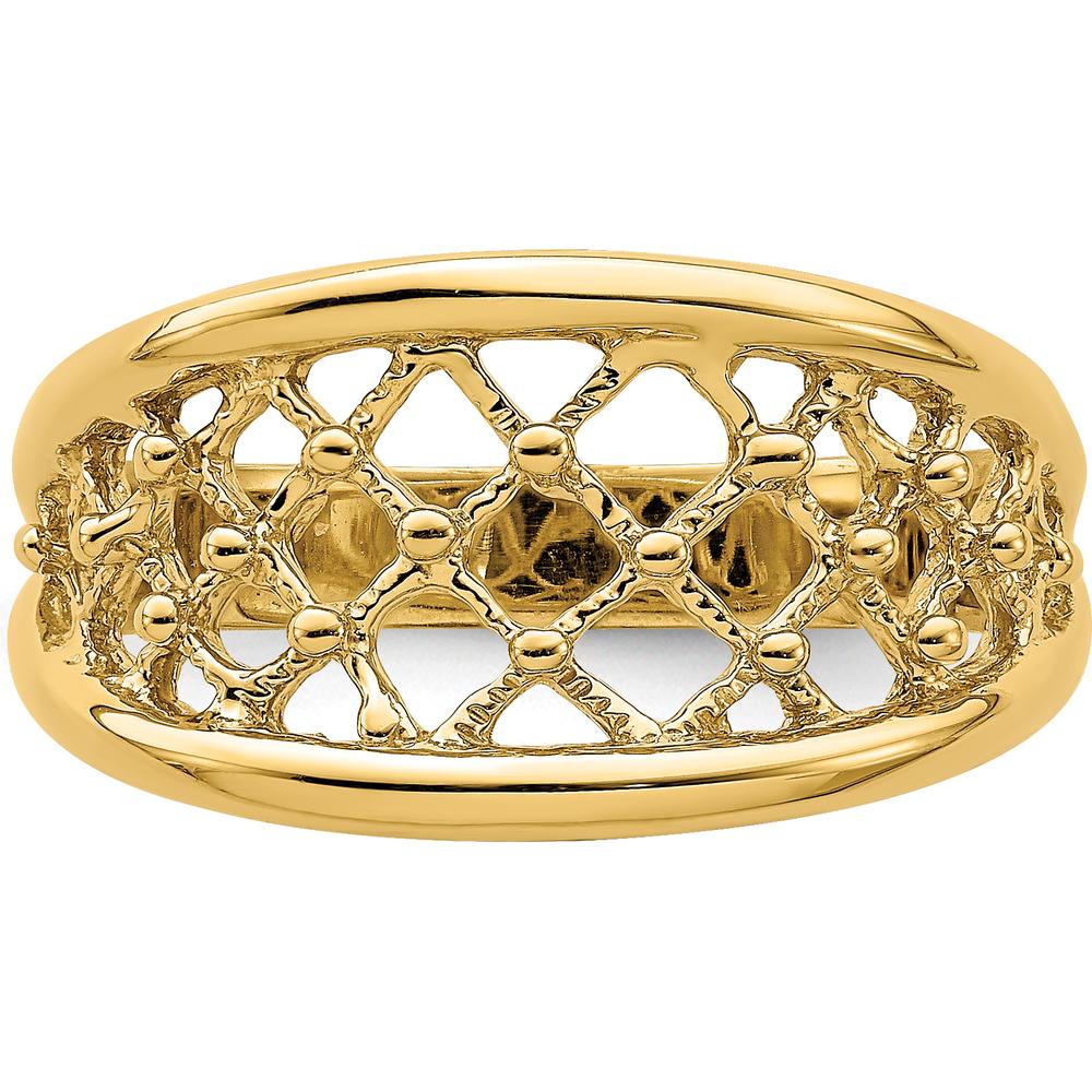 14K Yellow Gold Mesh Tapered Band Ring with Diamond-Cut Texture by Oro Pregiato