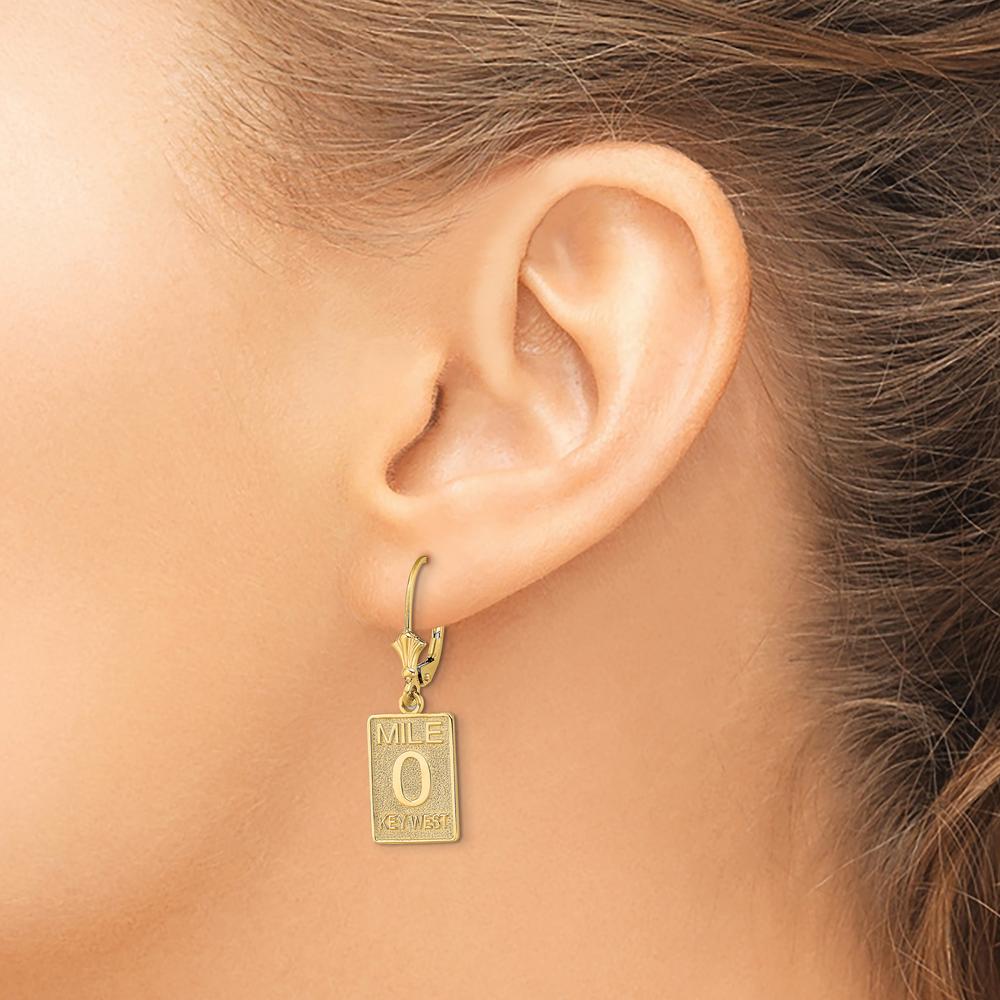 14K Yellow Gold “Mile 0 Key West” Polished Leverback Drop Earrings by 0