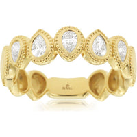 14K Yellow Gold Milgrain Bezel Set Pear-Shaped Diamond Wedding Band - 0.43 Carat Total Diamond Weight - Royal Jewelry