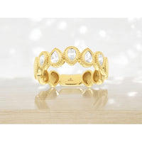 14K Yellow Gold Milgrain Bezel Set Pear-Shaped Diamond Wedding Band - 0.43 Carat Total Diamond Weight - Royal Jewelry