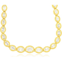 14K Yellow Gold Milgrain Tennis Necklace with Oval-Cut Diamonds - 3.10 Carat Total Diamond Weight - Royal Jewelry