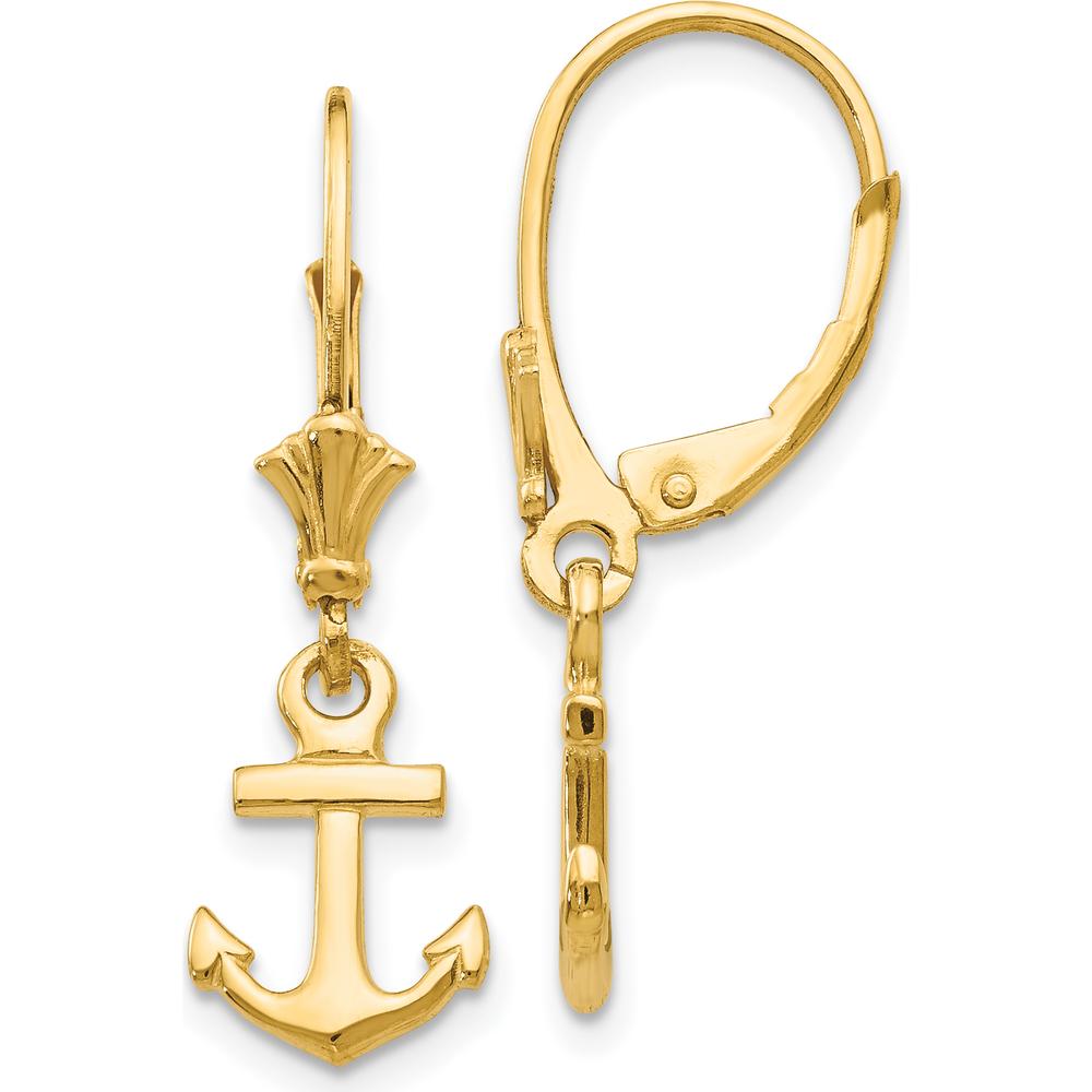 14K Yellow Gold Mini Anchor Leverback Drop Earrings - Polished Finish by Oro Pregiato