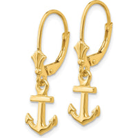 14K Yellow Gold Mini Anchor Leverback Drop Earrings - Polished Finish by Oro Pregiato