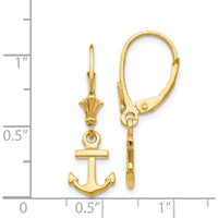 14K Yellow Gold Mini Anchor Leverback Drop Earrings - Polished Finish by Oro Pregiato