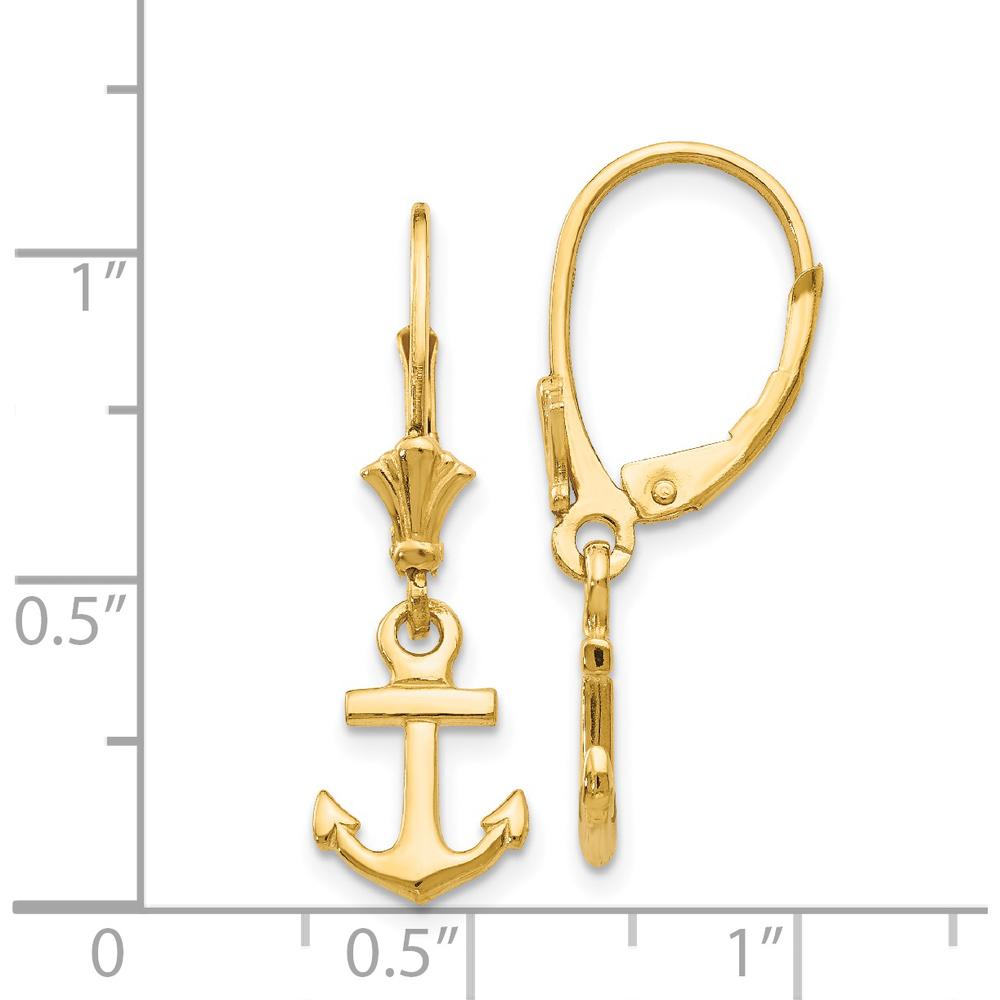 14K Yellow Gold Mini Anchor Leverback Drop Earrings - Polished Finish by Oro Pregiato