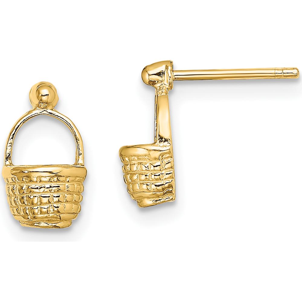 14K Yellow Gold Mini Basket Button Post Earrings by 0