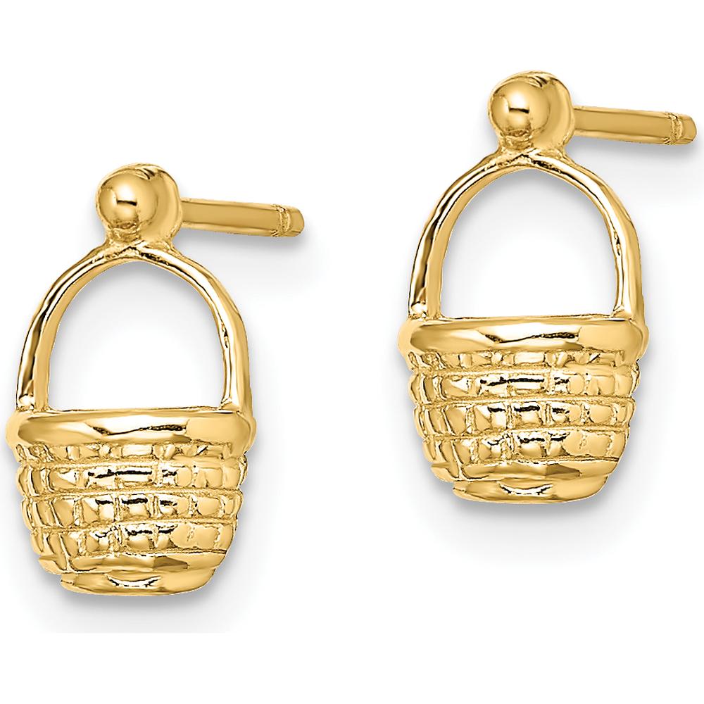 14K Yellow Gold Mini Basket Button Post Earrings by 0