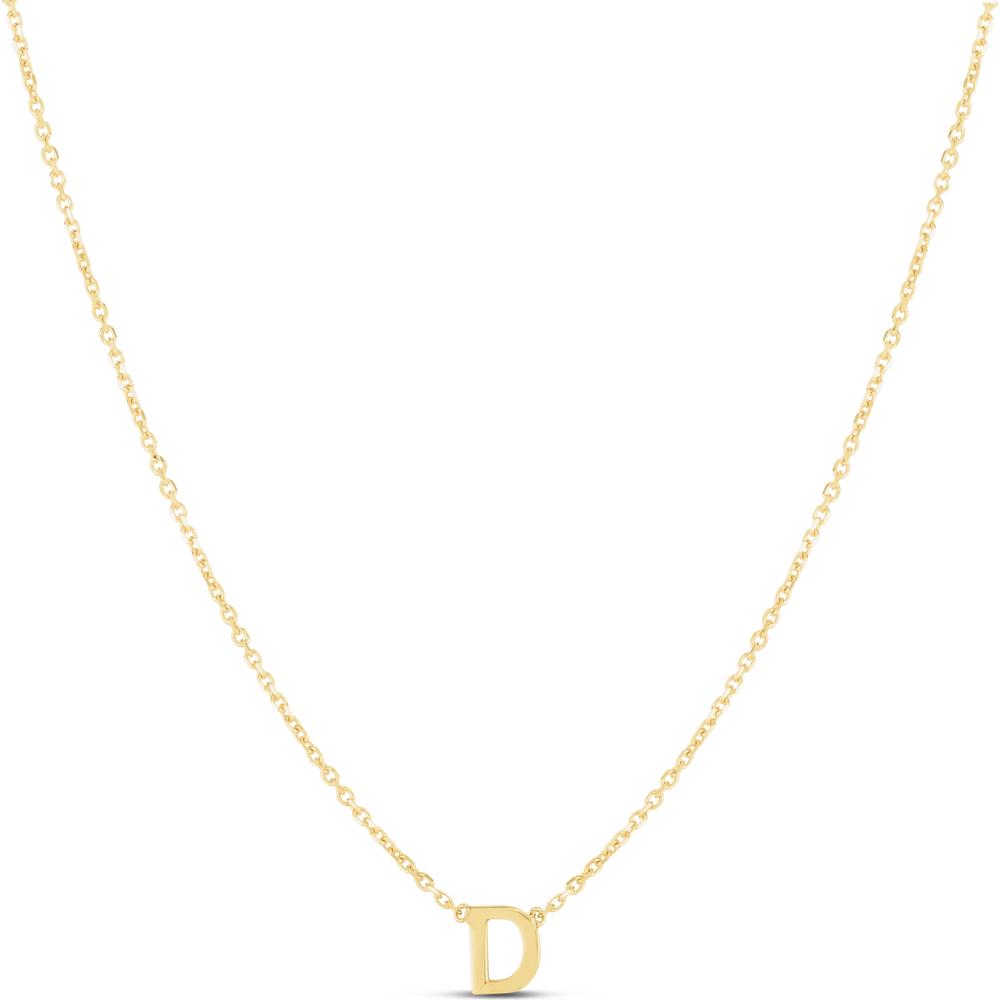14K Yellow Gold Mini Initial "D" Pendant Necklace - 18" by Orozza Fine Jewelry